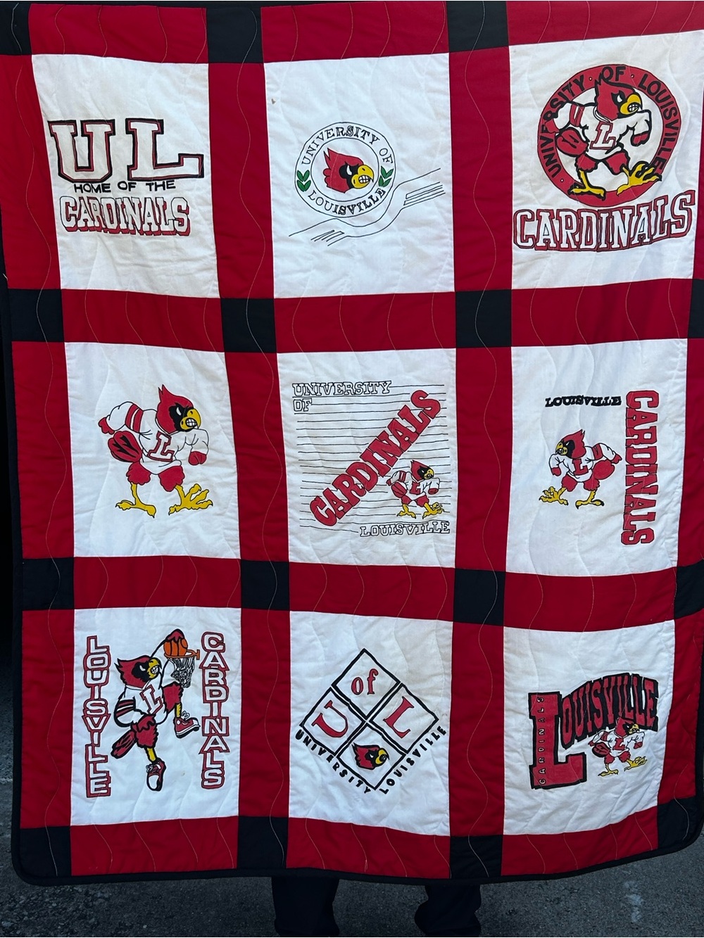 Handmade University of Louisville Cardinals Patchwork Quilt 45” x 87” UofL